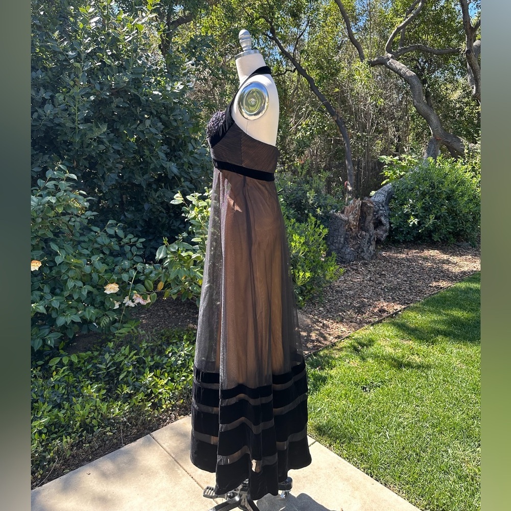 Bagdley Mischka exquisite beaded tulle and velvet overlay halter dress - size 2 - Picture 3 of 4